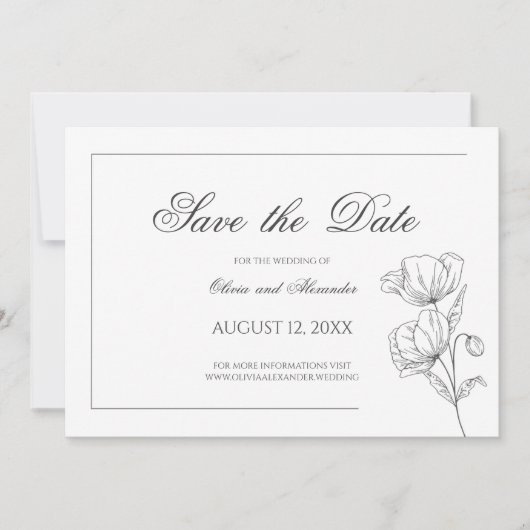 Poppy Blume elegante Hochzeit Save the Date (Vorderseite)