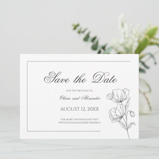 Poppy Blume elegante Hochzeit Save the Date (Stehend Vorderseite)