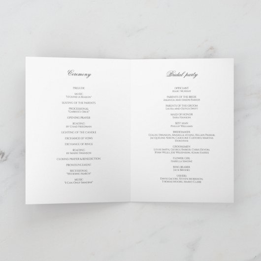 Poppy Blume elegantes Hochzeitsprogramm Programm (Innenseite)