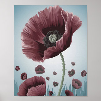 Poppy-Blume-Feldplakat - Minimalistischer Flachbil Poster