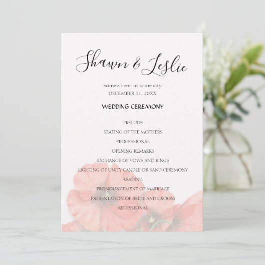 Poppy Blume Hochzeitsprogramm Einladung (Stehend Vorderseite)