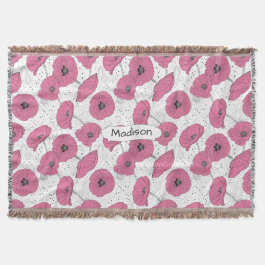 Poppy Blume Muster individuelle Name Decke werfen (Vorderseite)