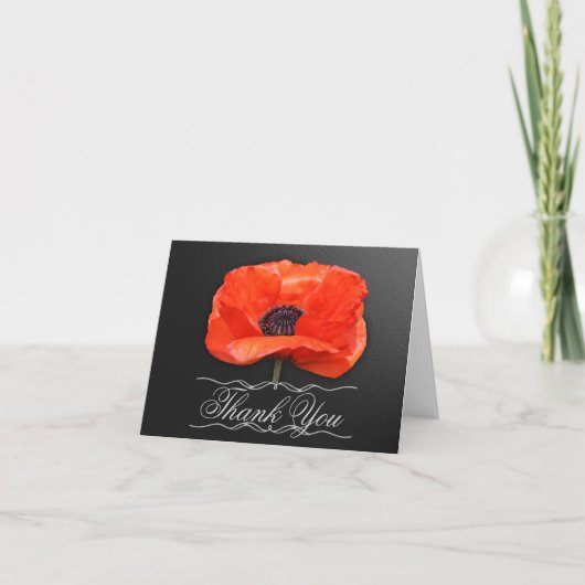 Poppy Blume Orange Black Vielen Dank Hinweis Dankeskarte (Vorderseite)