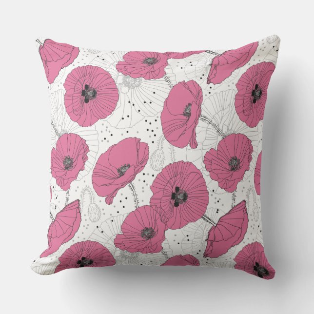 Poppy Blume Pattern werfen Kissen (Vorderseite)