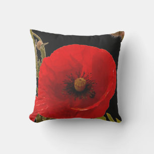 Poppy Blume Rote  Abstrakte Gartenanlage Kissen