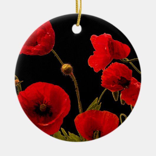 Poppy Blume Rotes Schwarzes Wasser Blumenmohn Keramik Ornament (Vorne)