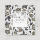 Poppy Blume Taupe Blue Grau Blume Quadratische Visitenkarte (Vorderseite)