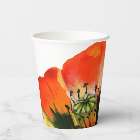 Poppy Blume Wasserfarbenmalerei Hochzeit Pappbecher (Rückseite)