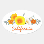 Poppy Bouquet mit kalifornischer Textaufkleber Ovaler Aufkleber (Vorderseite)