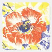 Poppy Burst Bloom Originalkunst Quadratischer Aufkleber (Vorderseite)