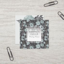 Poppy Charcoal Blue Grau Schwarze Wasserfarbenflor Quadratische Visitenkarte