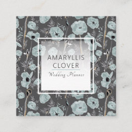 Poppy Charcoal Blue Grau Schwarze Wasserfarbenflor Quadratische Visitenkarte
