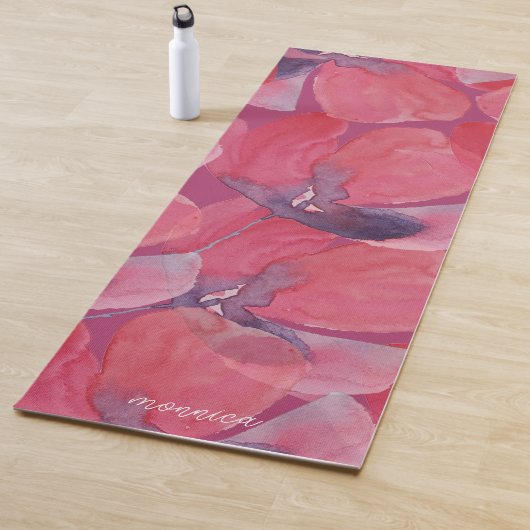 Poppy Chic Wasserfarbe auf Burgund Yogamatte (Beispiel)