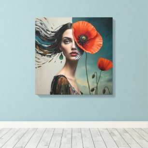 Poppy Collage Portrait Leinwanddruck