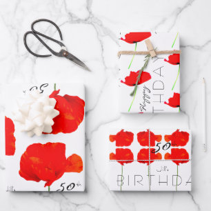POPPY Collection 50. Geburtstag personalisiert WPS Geschenkpapier Set