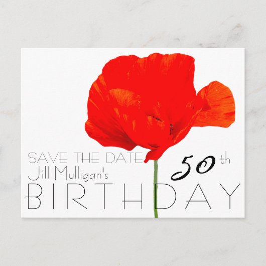 POPPY Collection 50. Geburtstag Save the Date Ankündigungspostkarte (Vorderseite)