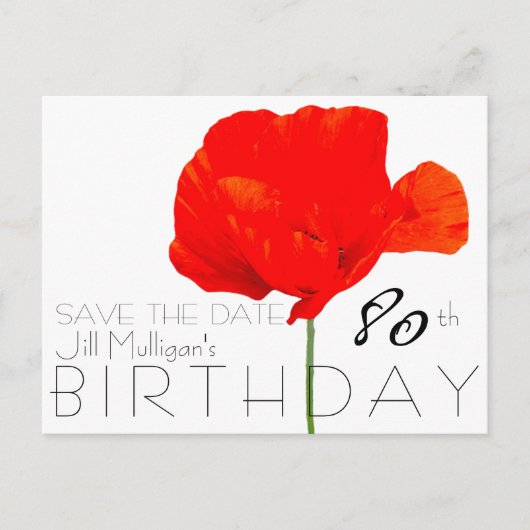 POPPY Collection 80. Geburtstag Save the Date Ankündigungspostkarte (Vorderseite)