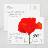 POPPY Collection 90. Geburtstag Save the Date Ankündigungspostkarte (Vorne/Hinten)