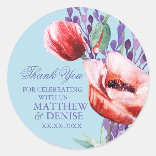 Poppy Collection mit Spun Sugar Blue Hintergrund C Runder Aufkleber (Vorderseite)