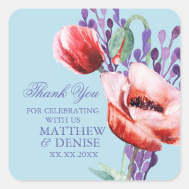 Poppy Collection mit Spun Sugar Blue Hintergrund Quadratischer Aufkleber