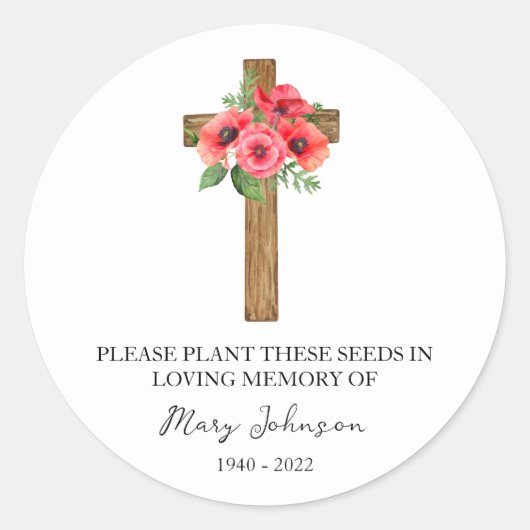 Poppy Cross Memorial Funeral Seed Packet Runder Aufkleber (Vorderseite)