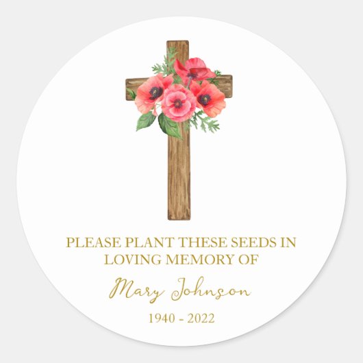 Poppy Cross Memorial Funeral Seed Packet Runder Aufkleber (Vorderseite)