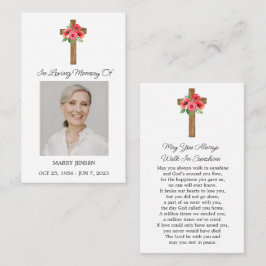 Poppy Cross Memorial Photo Funeral Prayer Card Visitenkarte