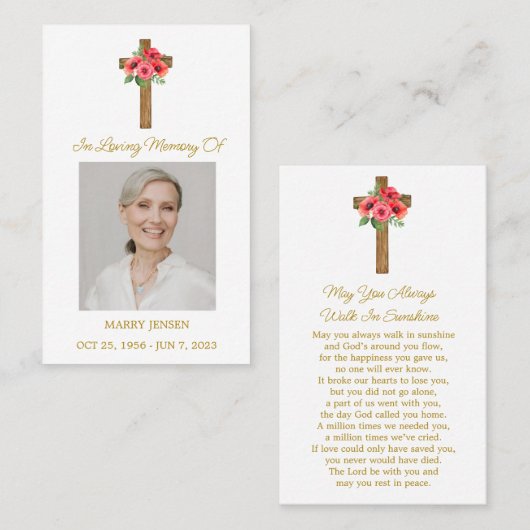 Poppy Cross Memorial Photo Funeral Prayer Card Visitenkarte (Vorne/Hinten)