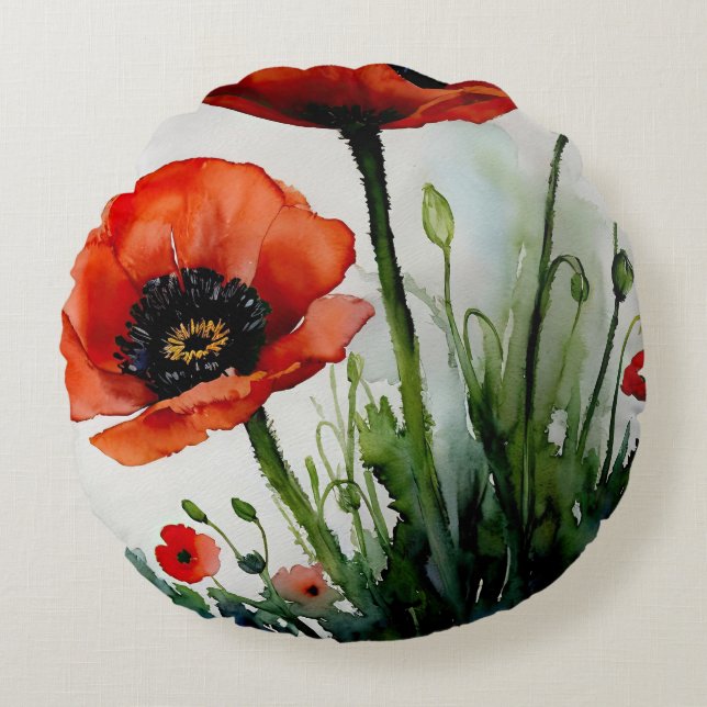 Poppy Dreams Rundes Kissen (Vorderseite)