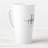 Poppy Elegant Script Monogram Silver Green Milchtasse (Linke Ecke)