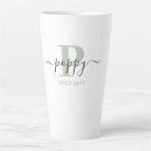 Poppy Elegant Script Monogram Silver Green Milchtasse (Vorderseite)