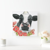 Poppy Farm - Cow with Flowers Quadratische Wanduhr (Zuhause)