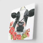Poppy Farm - Cow with Flowers Quadratische Wanduhr (Winkel)