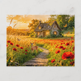 Poppy Field Cottage with Wooden Path Postkarte