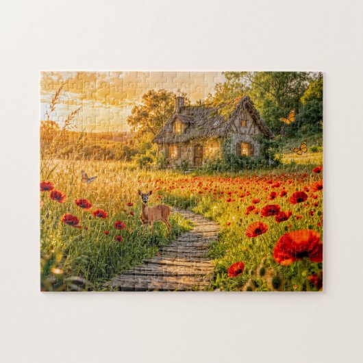 Poppy Field Cottage with Wooden Path Puzzle (Horizontal)