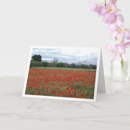Poppy Field Mountain Landscape Card Karte (Orchidee)