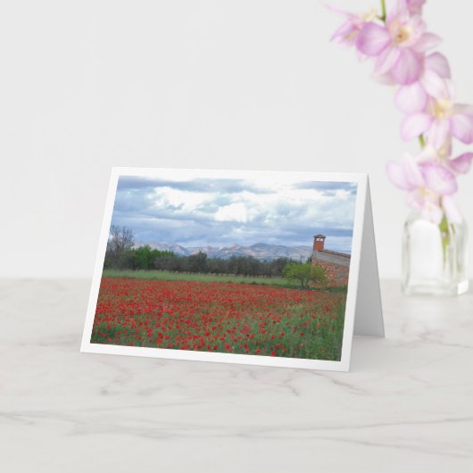 Poppy Field Mountain Landscape Card Karte (Orchidee)