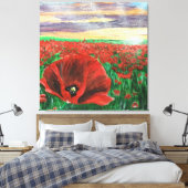 Poppy Field SF Leinwanddruck (Insitu (Schlafzimmer))