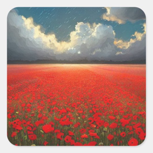 Poppy Field Square Aufkleber (Vorderseite)