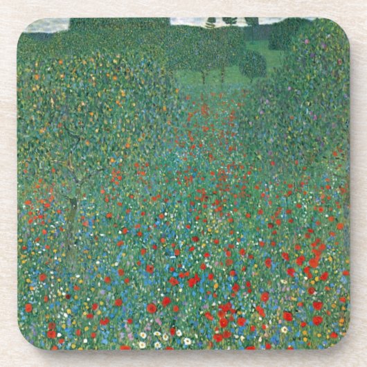 Poppy Field von Gustav Klimt, Vintager Jugendstil Getränkeuntersetzer (Vorderseite)