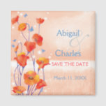 Poppy Field Wedding Save the Date Magnet<br><div class="desc">Süße rote Mohn & blaue Schmetterlinge auf der Wiese illustriert auf der eigenen Hochzeit Save the Date Magnete. Die eleganten und einzigartigen Einladungsmagnete sind perfekt für Ihr SPRING MEADOW WEDDING | BOHO WEDDING | RED & SALMON FARBE PALETTE WEDDING oder LOVELY POPPY THEMED WEDDING! Der gesamte Beispieltext kann vollständig mit...</div>