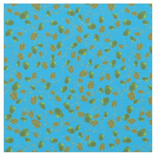 Poppy Fields Green Buds auf Sky Blue Custom Fabric Stoff (Nahaufnahme)