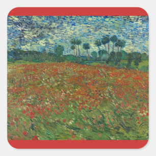 Poppy Fields von Vincent Van Gogh Quadratischer Aufkleber