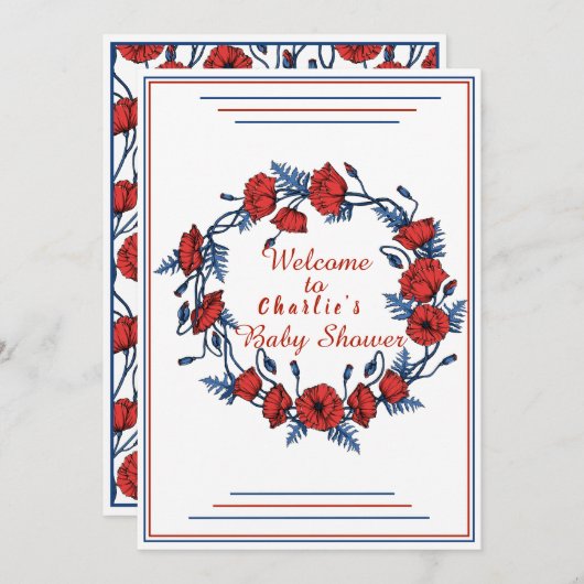 Poppy Floral Baby Dusche Begrüßungszeichen Einladung (Vorne/Hinten)