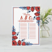 Poppy Floral Baby Shower Baby ABCs Game Einladung (Stehend Vorderseite)