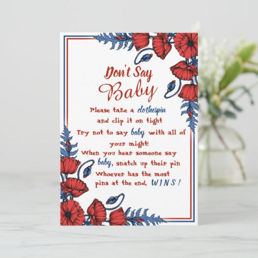 Poppy Floral Baby Shower nicht Say Baby-Zeichen Einladung (Stehend Vorderseite)