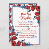Poppy Floral Baby Shower nicht Say Baby-Zeichen Einladung (Vorne/Hinten)