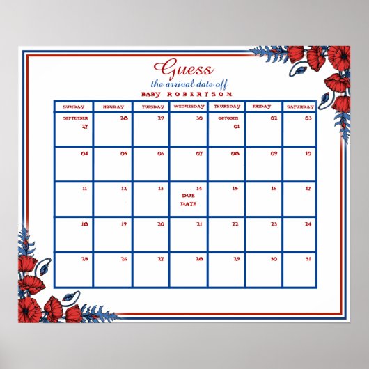 Poppy Floral Baby Showrate Terminkalender Poster (Vorne)