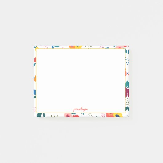 Poppy Floral Muster Kornskriptname Post-it Klebezettel (Vorderseite)