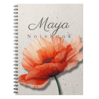 Poppy Floral Notebook Name | Red Flower Journal Notizblock